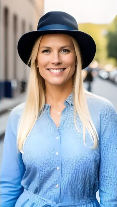 Das Bild zeigt eine Frau mit Hut in einer Gasse.